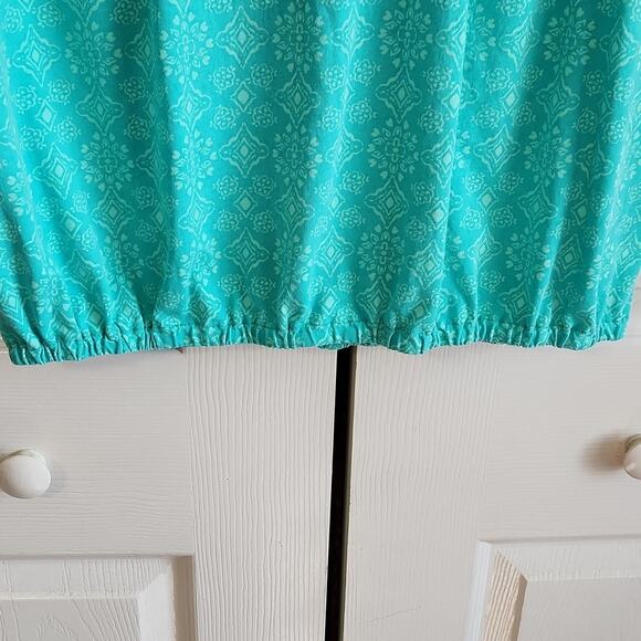 Woman Within Turquoise Geometric Sleeveless Top Size LG Elastic Waistband Comfy - Picture 4 of 7
